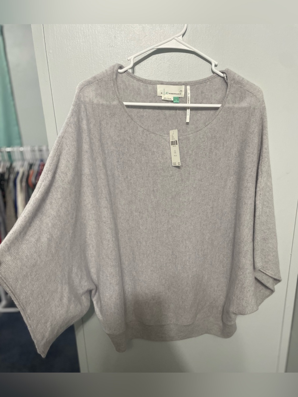 NWT by Anthropologie 100% Cashmere 1X Grey Sweater